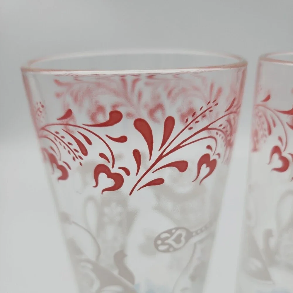 Hazel Atlas Kitchen Aids Iced Tea Tumblers 16oz Drinking Glasses Pink White Blue